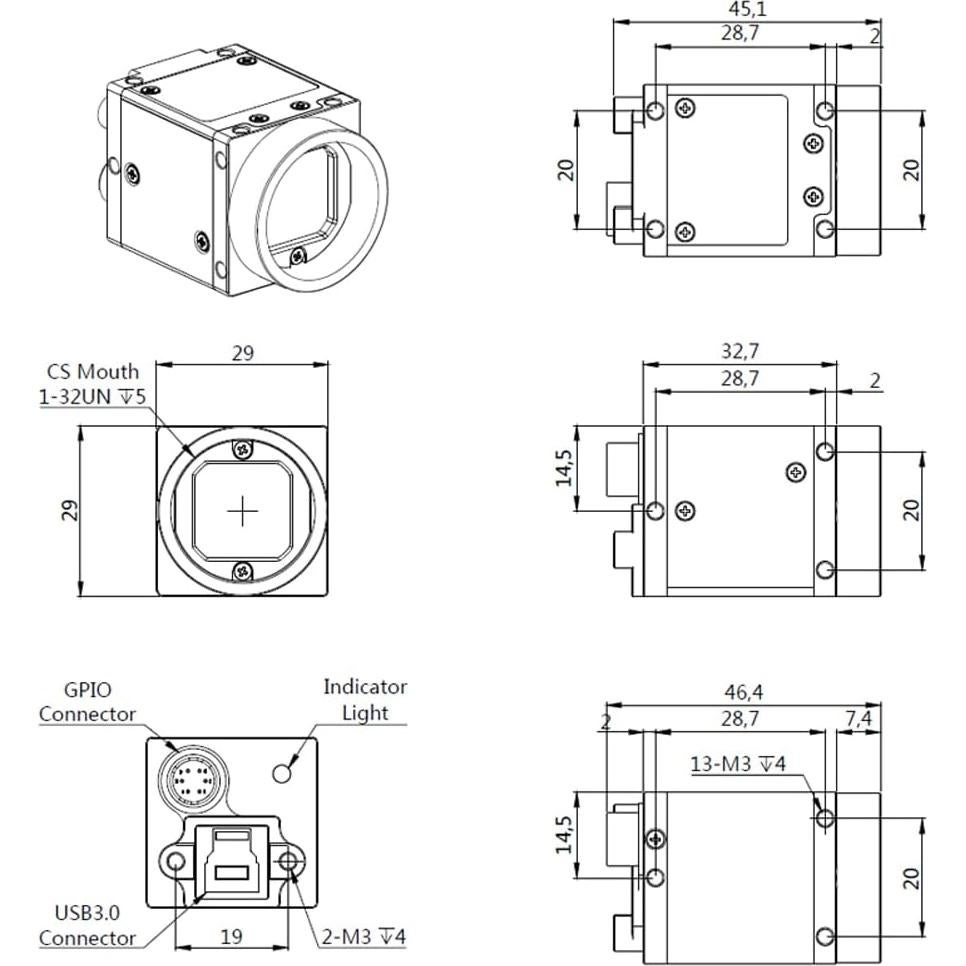 Cámara Industrial HUATENG 5MP USB3.0 Color 40FPS