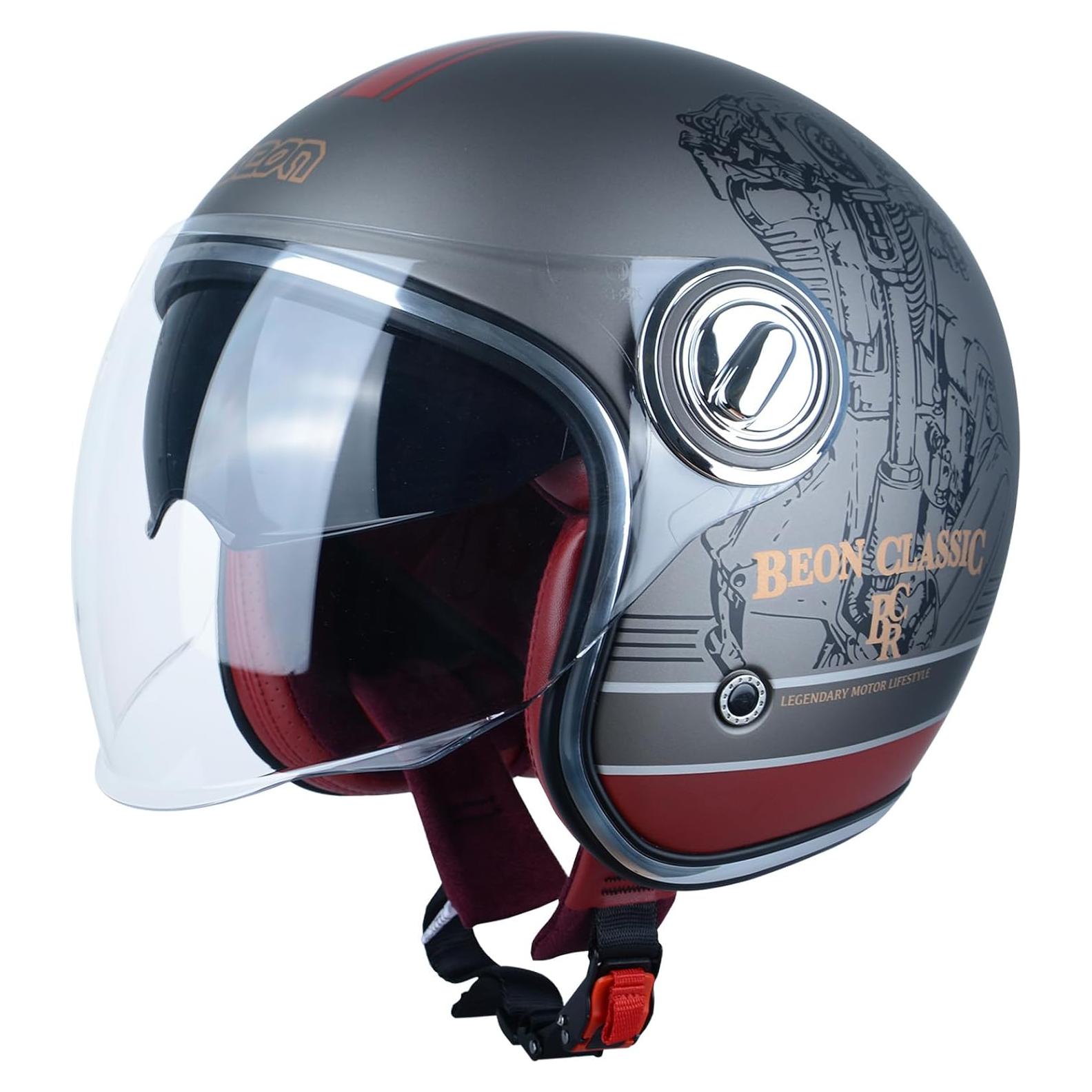 Casco de Moto BEON B-108 Vintage 3/4 con Visores Duales