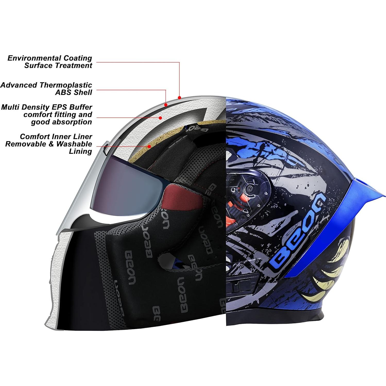 Casco Integral BEON B503 para Motocicleta con Doble Visera