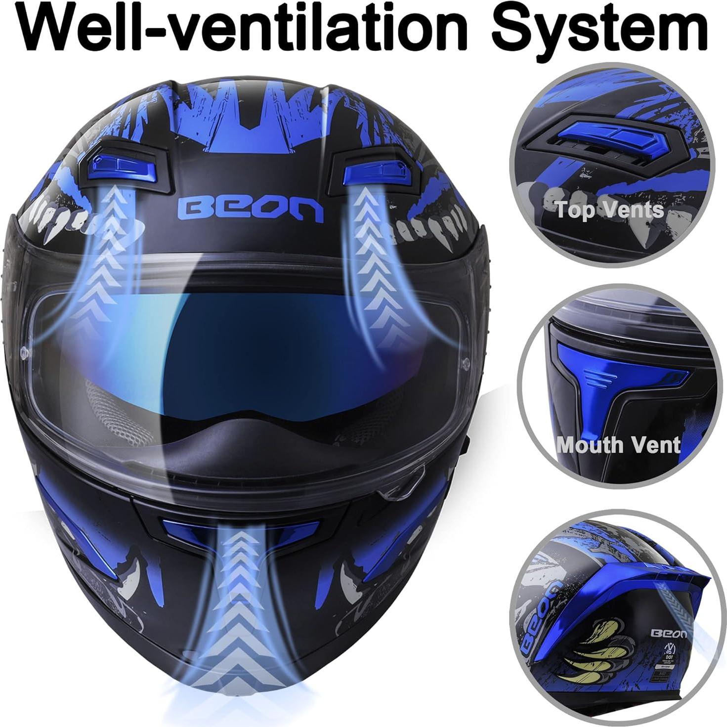 Casco Integral BEON B503 para Motocicleta con Doble Visera