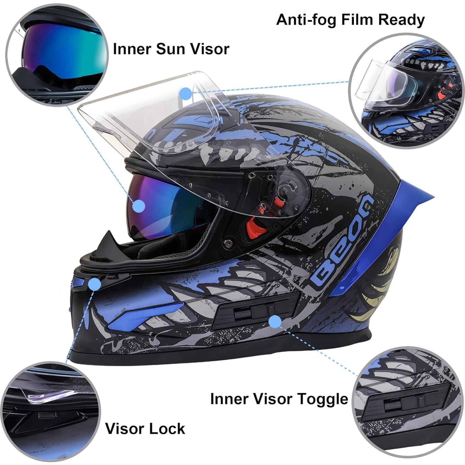 Casco Integral BEON B503 para Motocicleta con Doble Visera