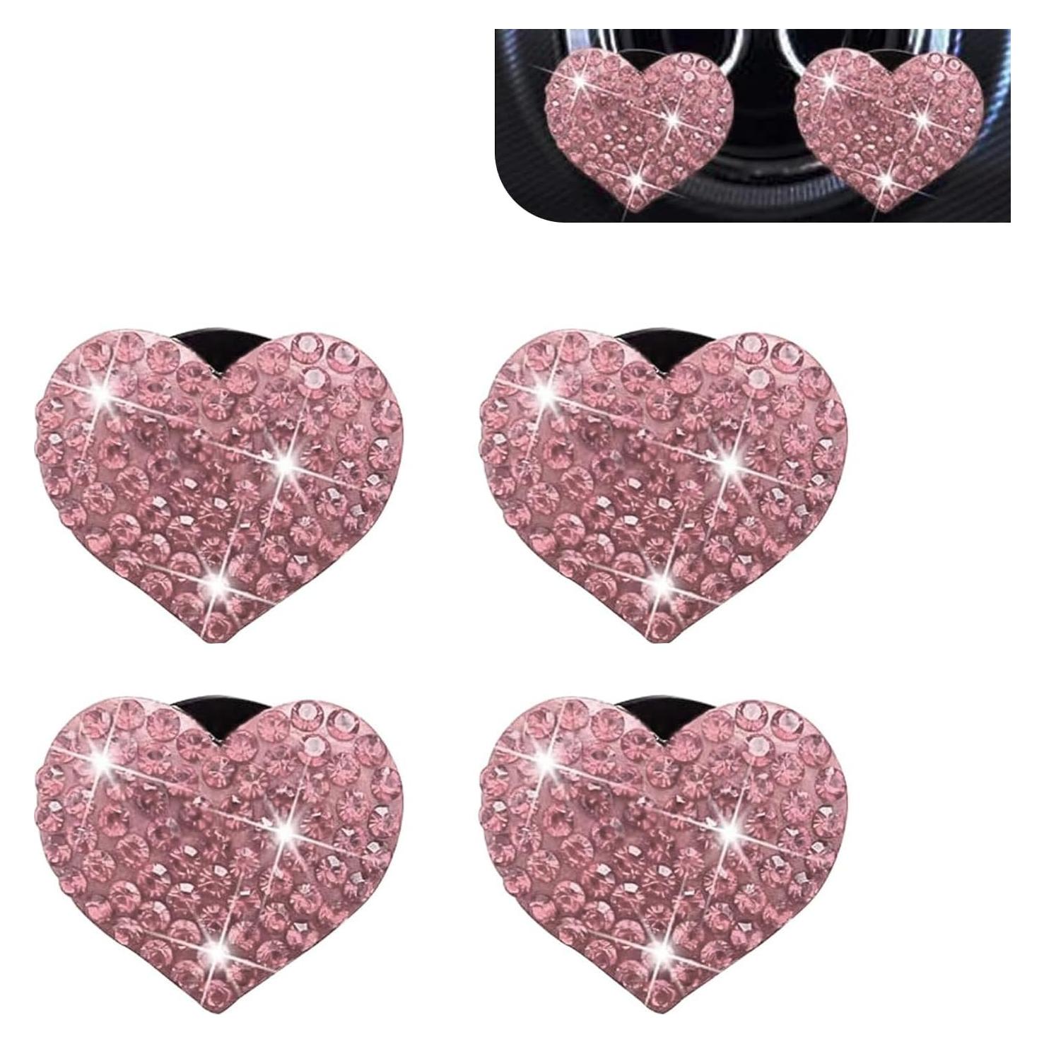 4 Clips de Ventilación de Auto MLY Corazón Brillante Rosa