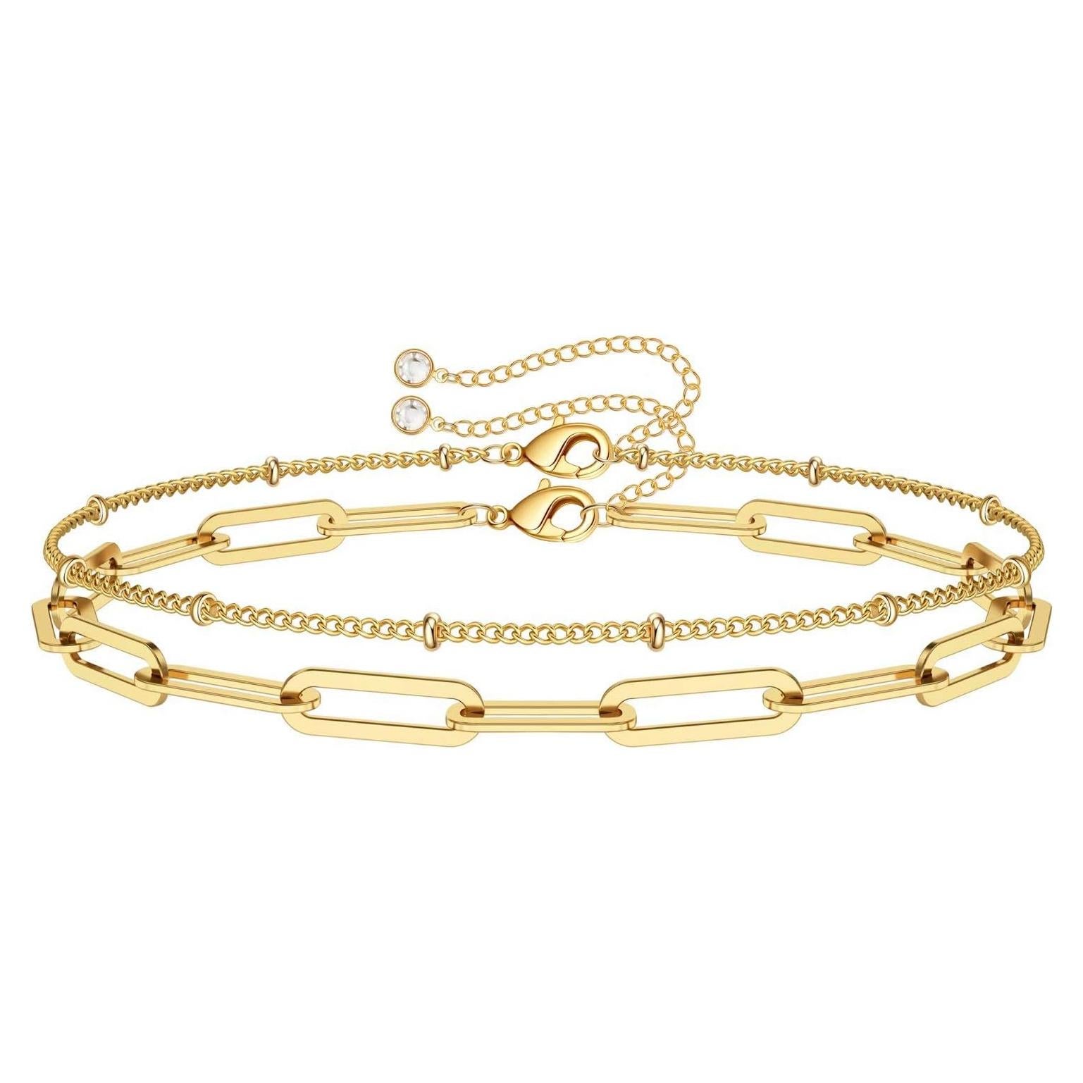 Brazalete Ajustable de Oro 14K para Mujeres - Cadena Ovalada y Perlas