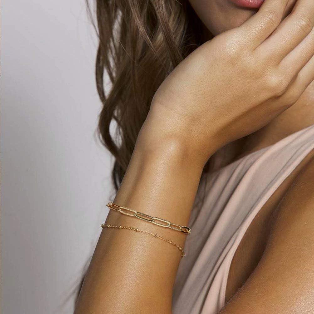 Brazalete Ajustable de Oro 14K para Mujeres - Cadena Ovalada y Perlas