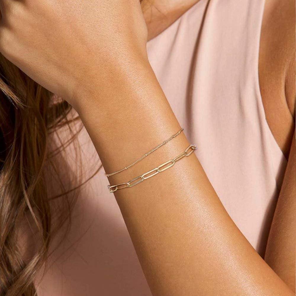 Brazalete Ajustable de Oro 14K para Mujeres - Cadena Ovalada y Perlas
