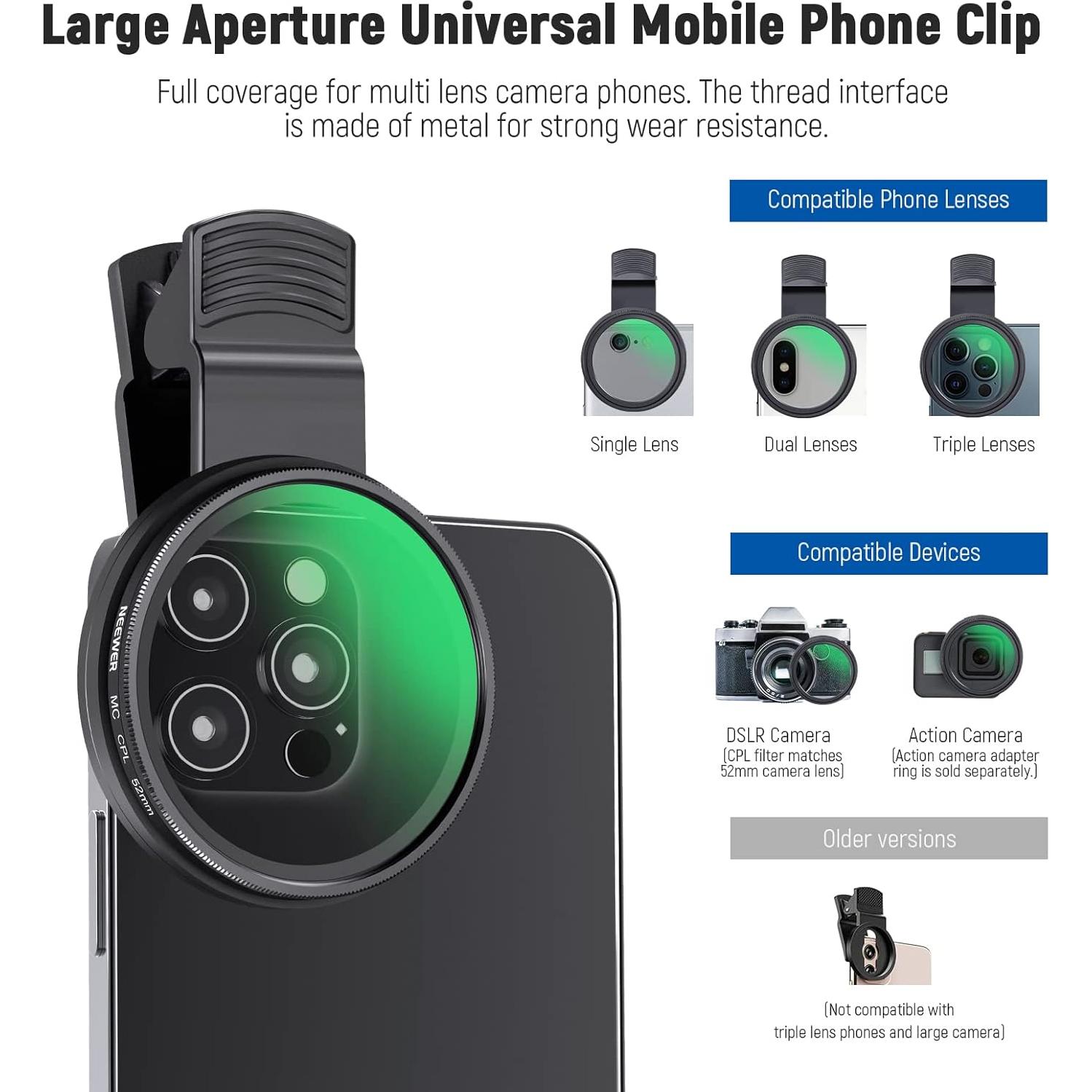 Filtro CPL 52mm NEEWER para Teléfono y Cámara DSLR