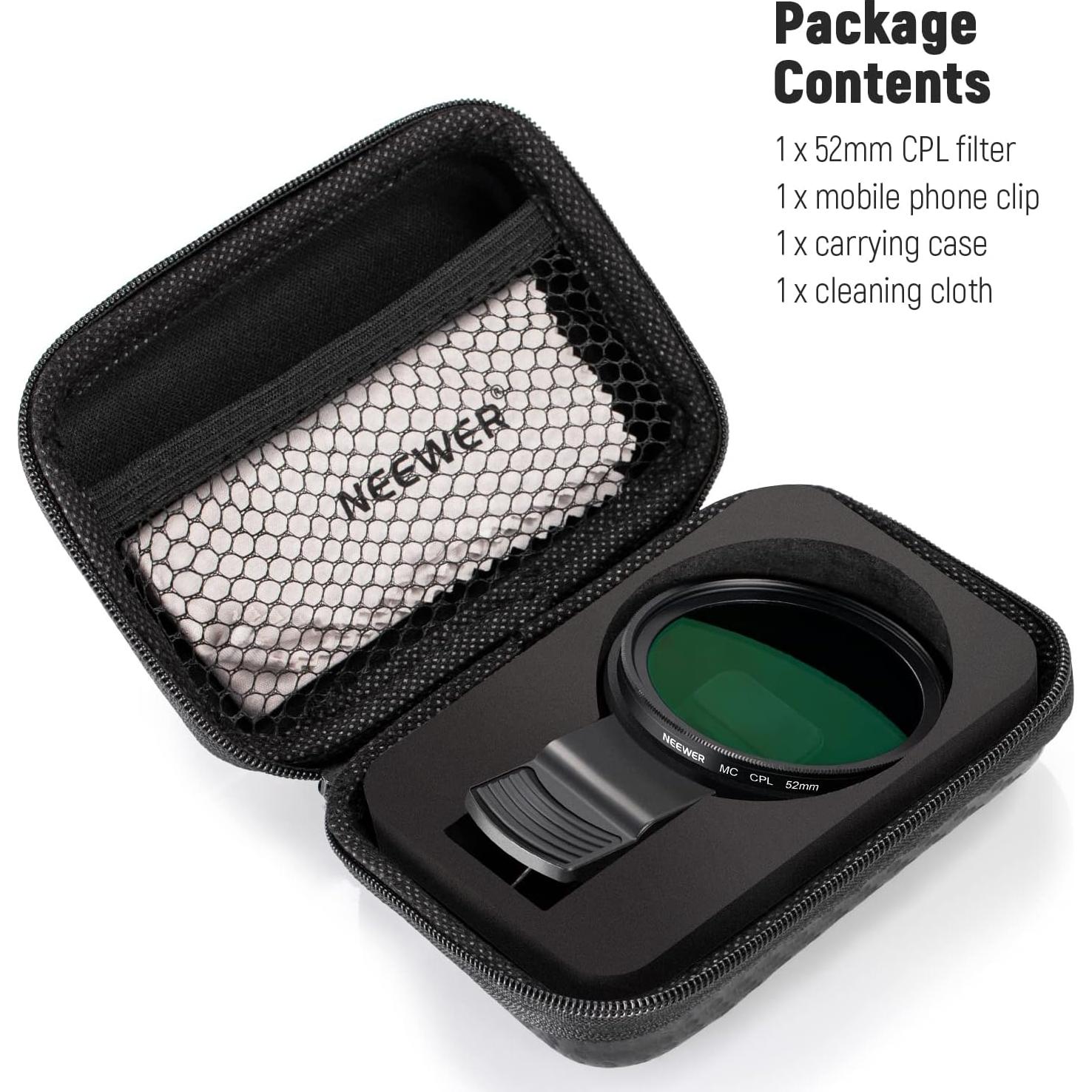 Filtro CPL 52mm NEEWER para Teléfono y Cámara DSLR