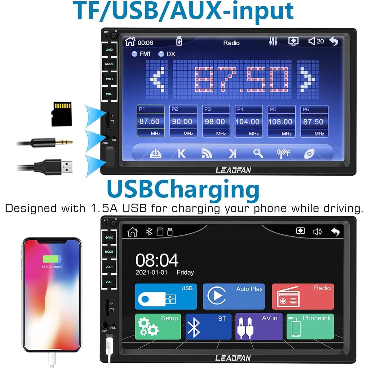Estéreo de coche Leadfan N7C Double Din 7" con CarPlay y Android Auto