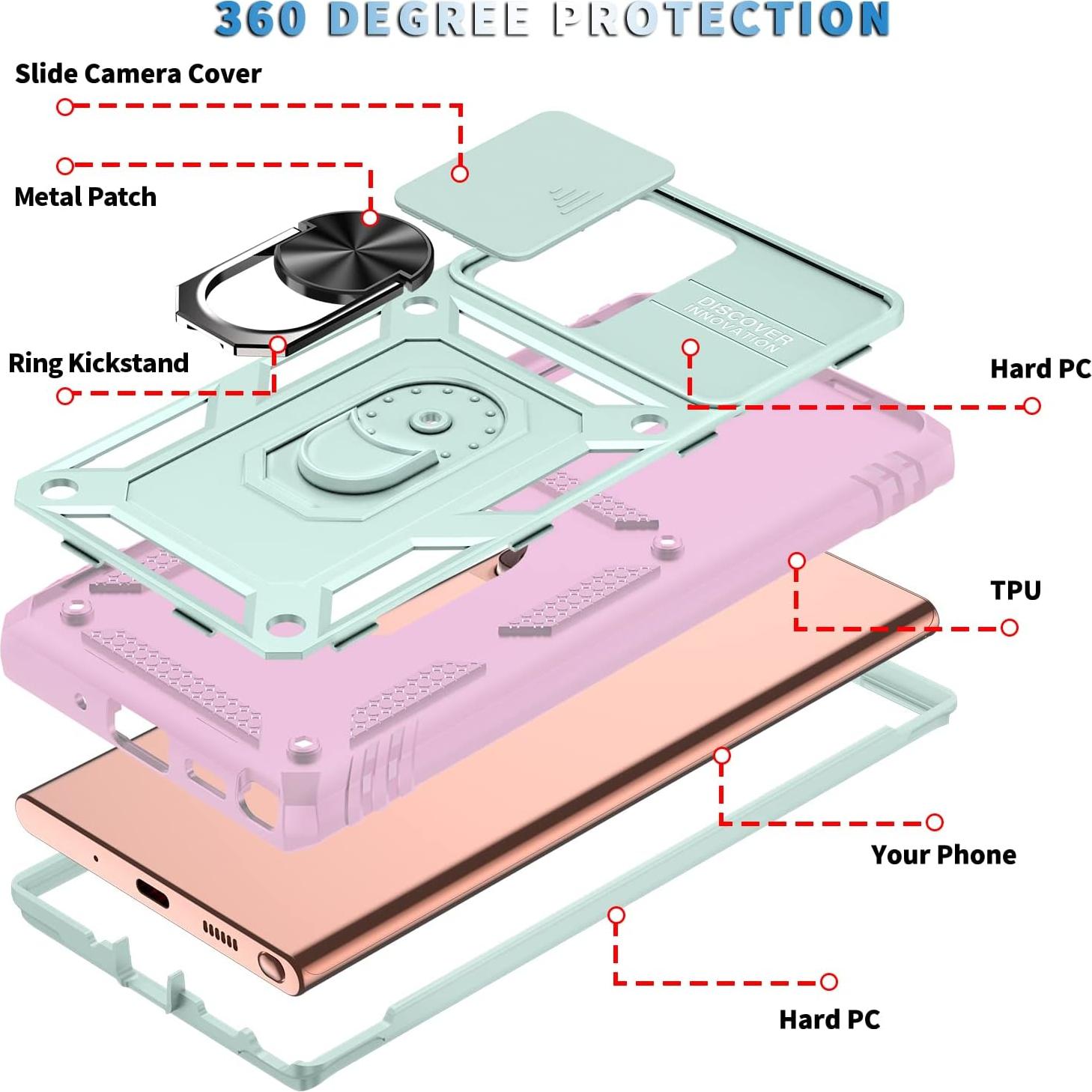 Funda PASNEW para Samsung Galaxy Note20 Ultra 5G Verde/Rosa