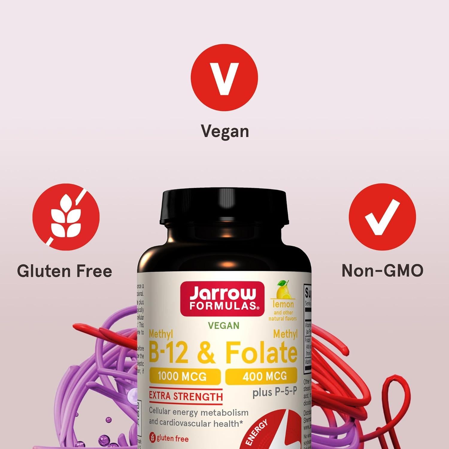 Suplemento Jarrow Formulas Metil B-12 1000 mcg y Folato 400 mcg