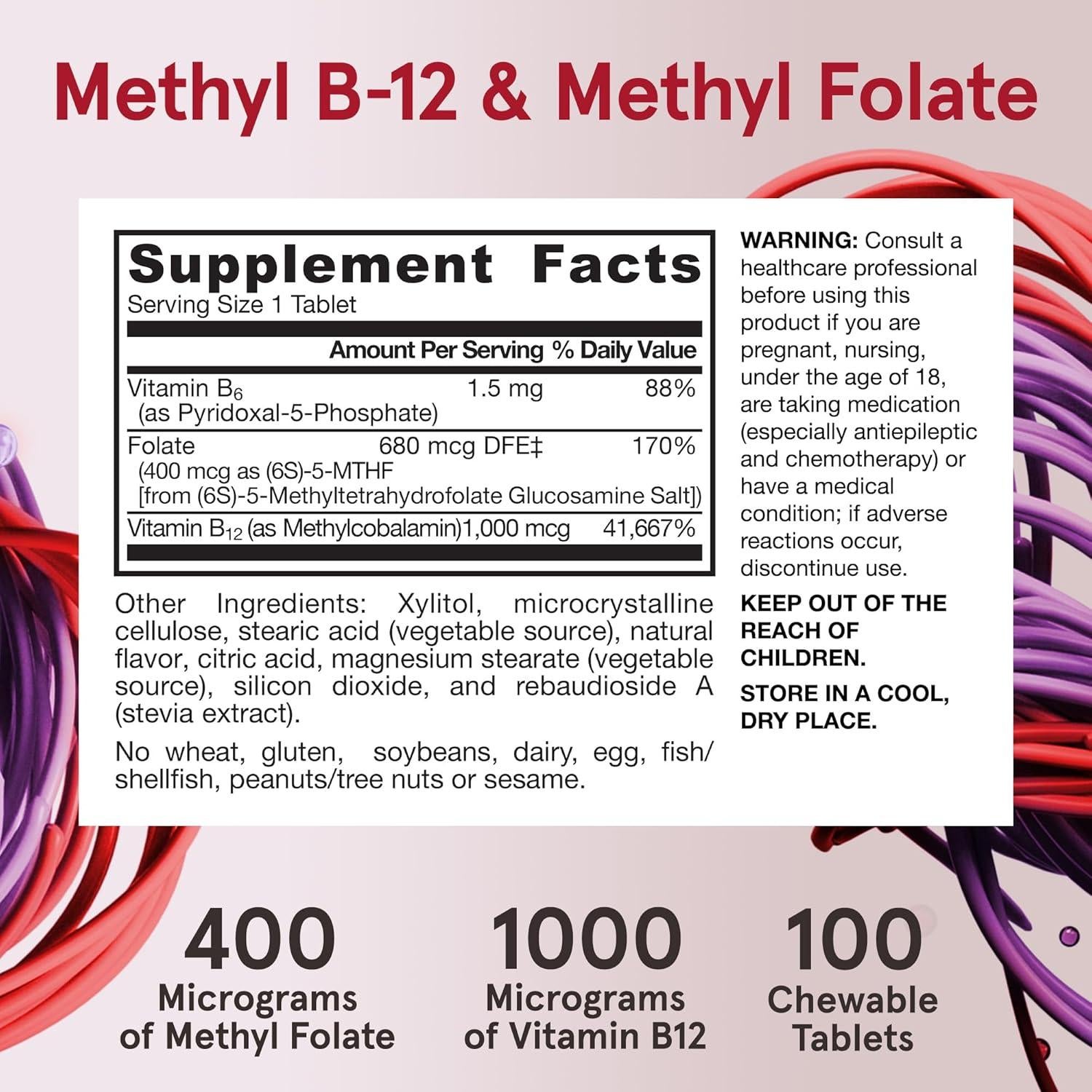 Suplemento Jarrow Formulas Metil B-12 1000 mcg y Folato 400 mcg
