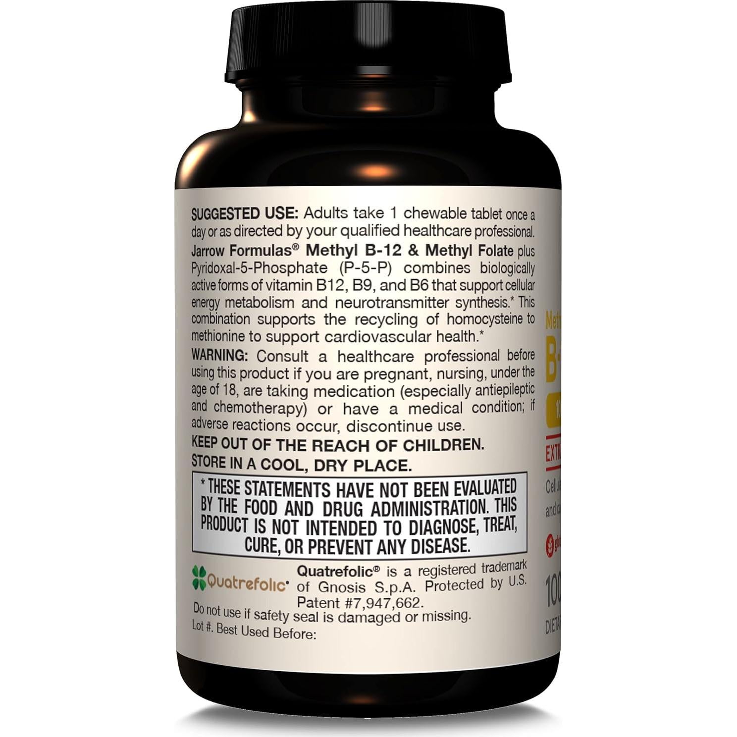 Suplemento Jarrow Formulas Metil B-12 1000 mcg y Folato 400 mcg