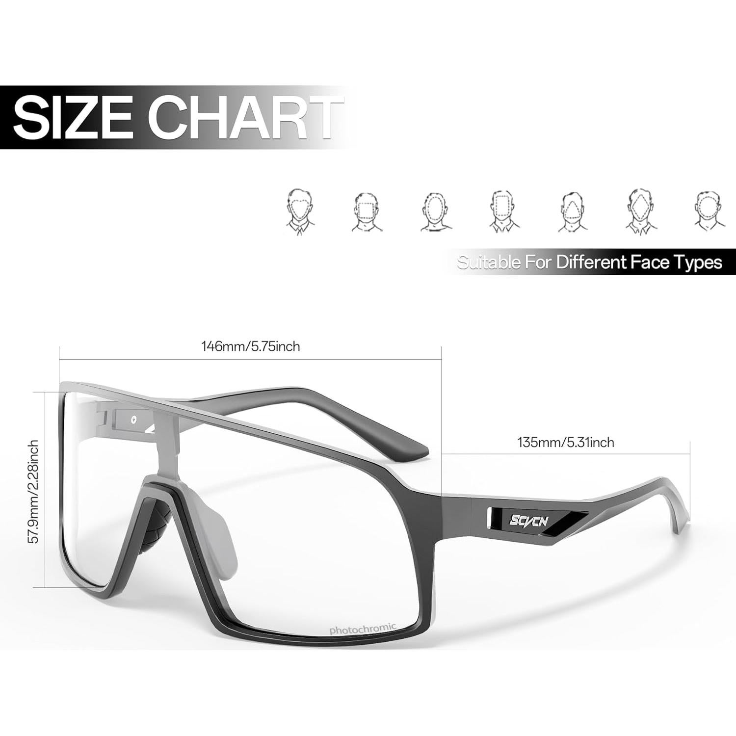 Gafas de Ciclismo Fotoquímicas SCVCN UV400 Negras