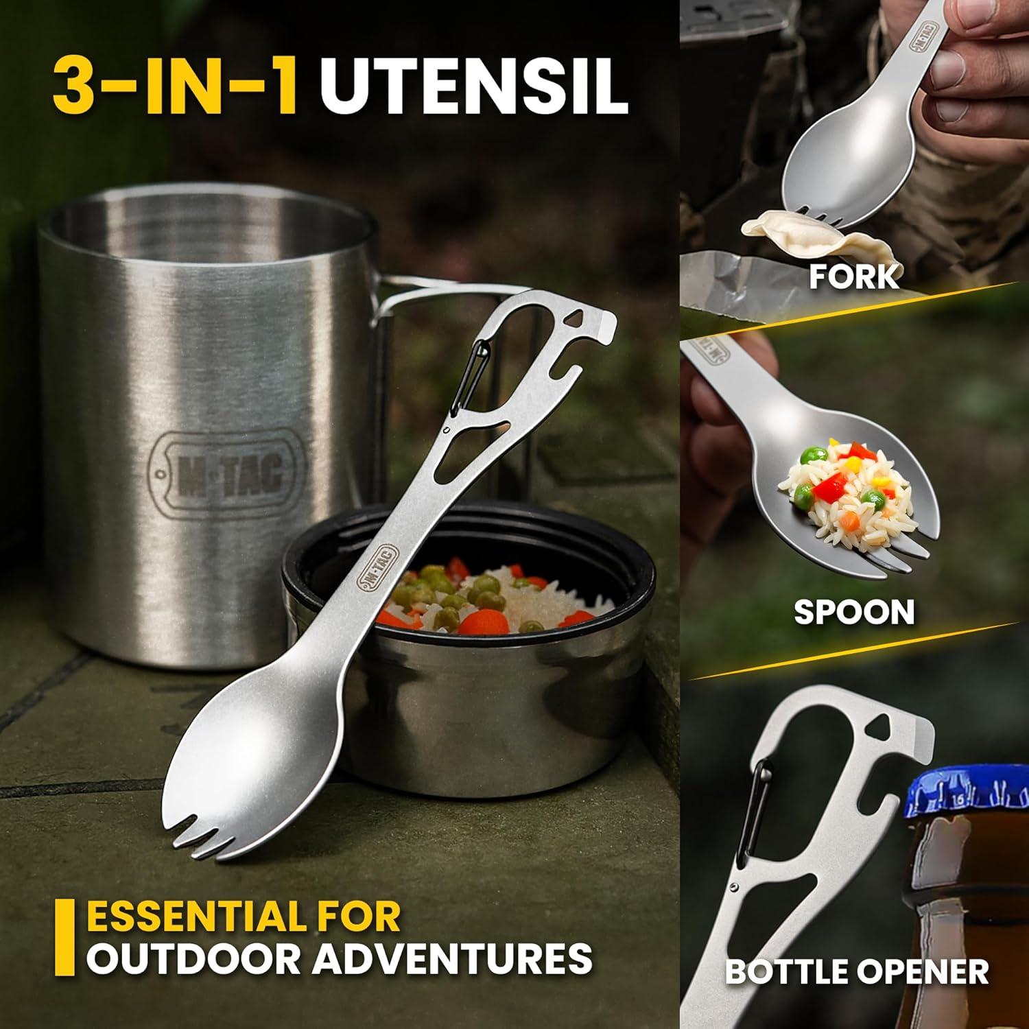 Juego de Utensilios de Camping M-Tac 3 en 1 Acero Inoxidable