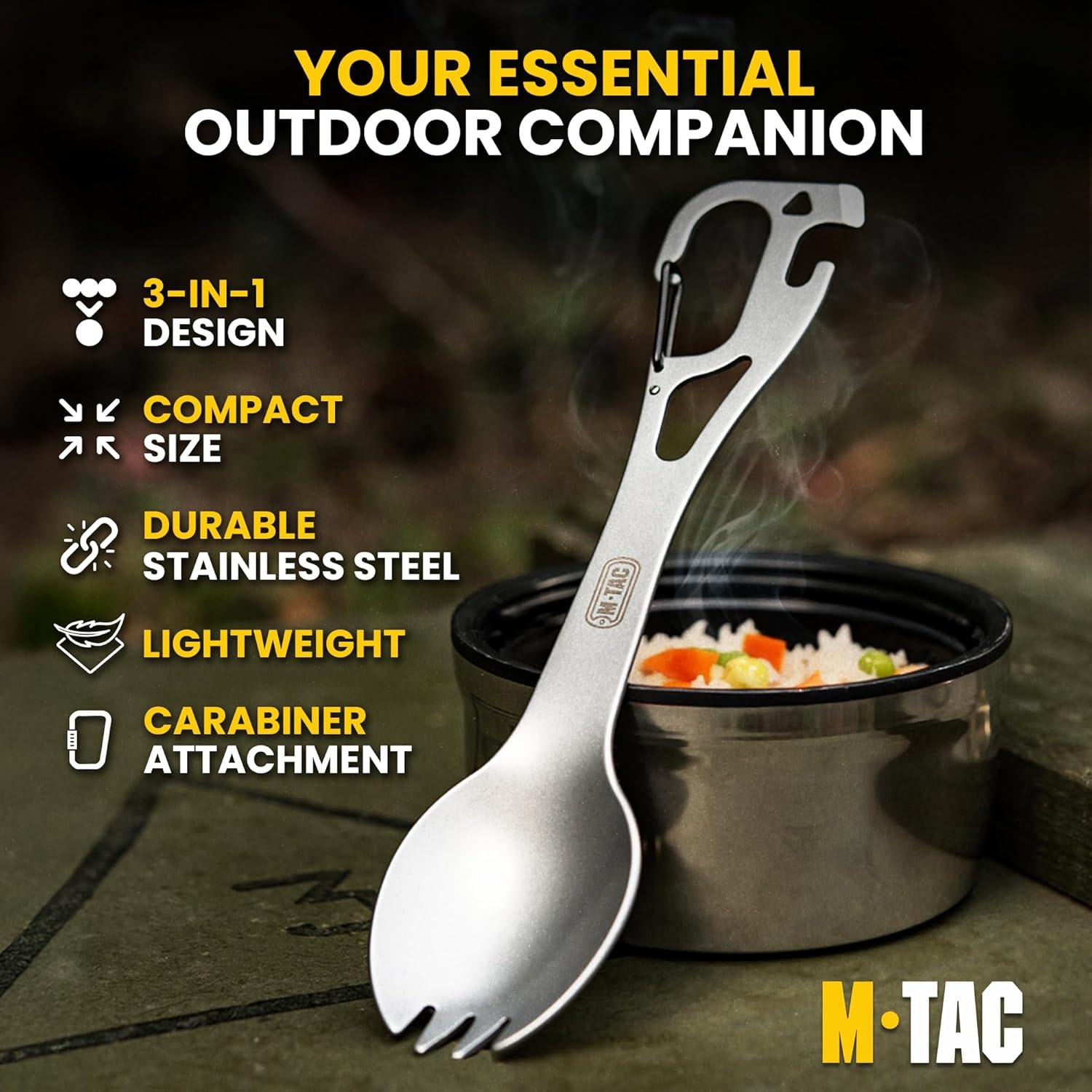 Juego de Utensilios de Camping M-Tac 3 en 1 Acero Inoxidable