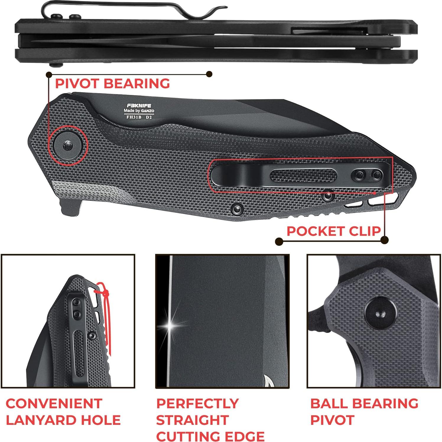 Cuchillo Plegable Firebird FH31B-BK Acero D2 Mango G10 19.56cm