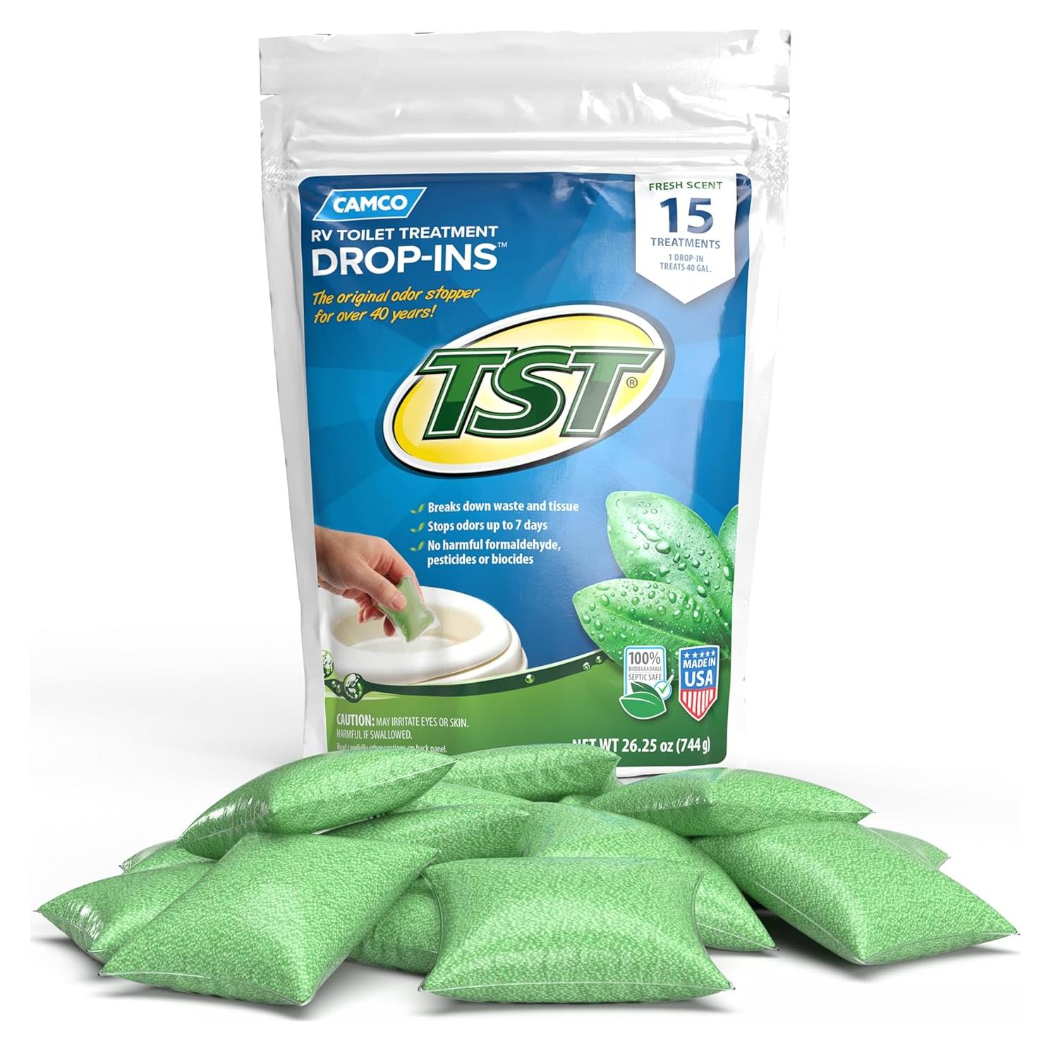 Camco TST Drop-INs para Inodoros de RV - 15 Tratamientos Aroma Fresco