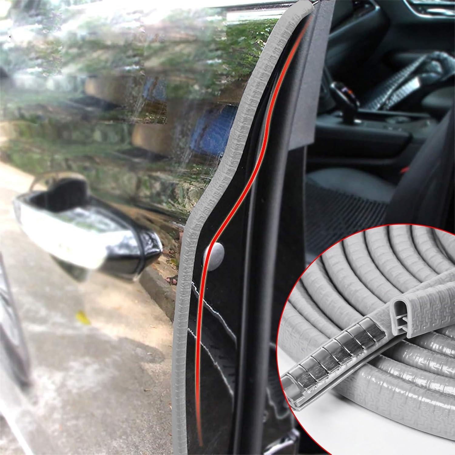 MYFAMIREA 13Ft(4M) Long Car Door Edge Guards, U Shape Edge Trim Rubber Seal Protector Car Door Protection Anti-Collision Rubber Clips Easy to Cut No Need Adhesive Fit for Most Vehicles| Grey