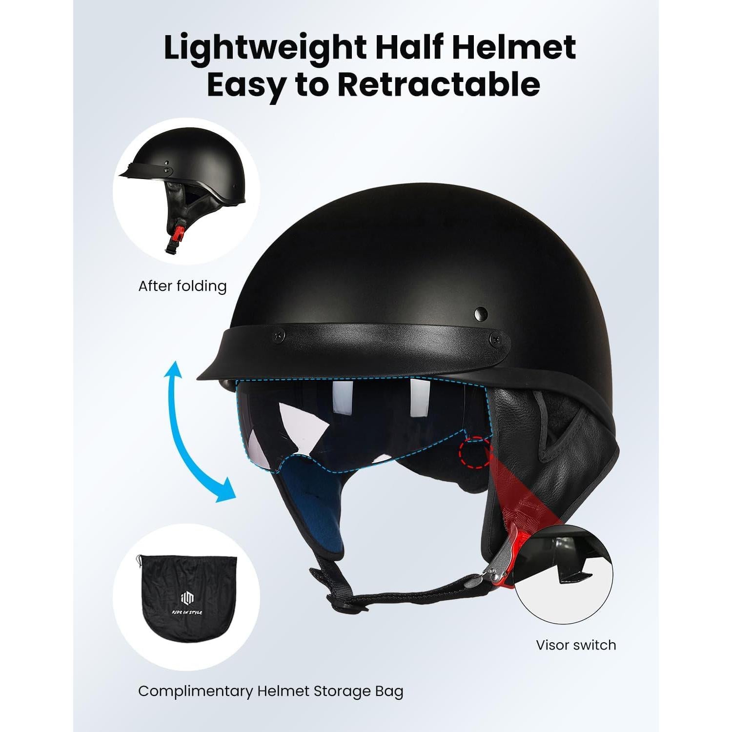 Casco Motocicleta ILM-205V Negro Mate XL Aprobado por DOT