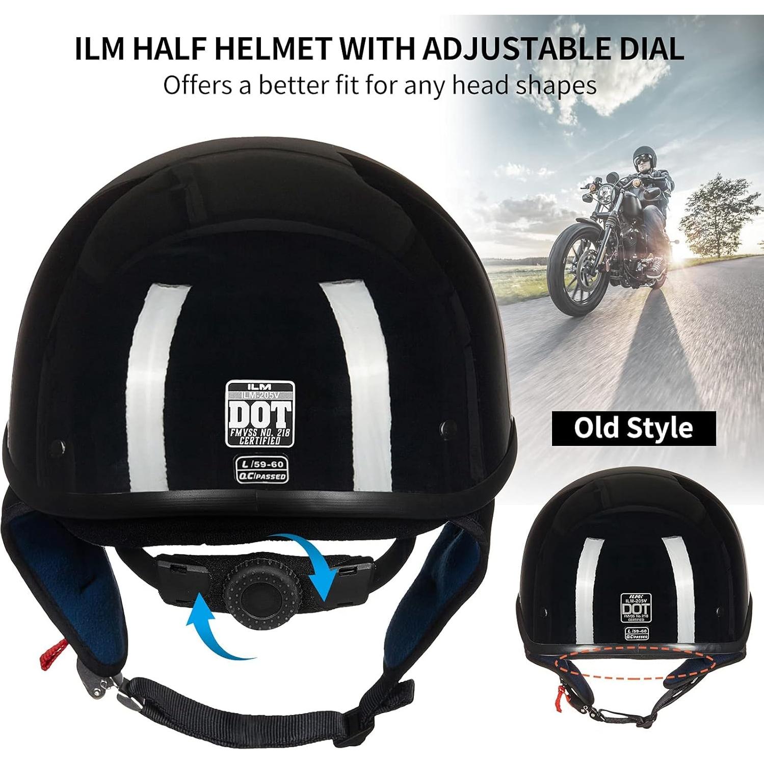 Casco ILM 205V Medio Motocicleta Negro Brillante DOT