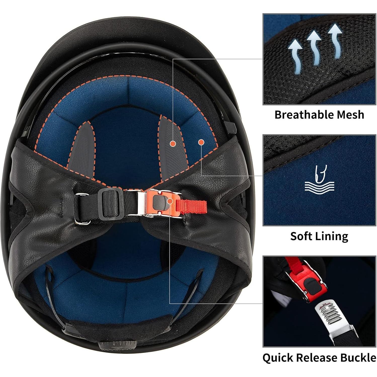 Casco ILM 205V Medio Motocicleta Negro Brillante DOT