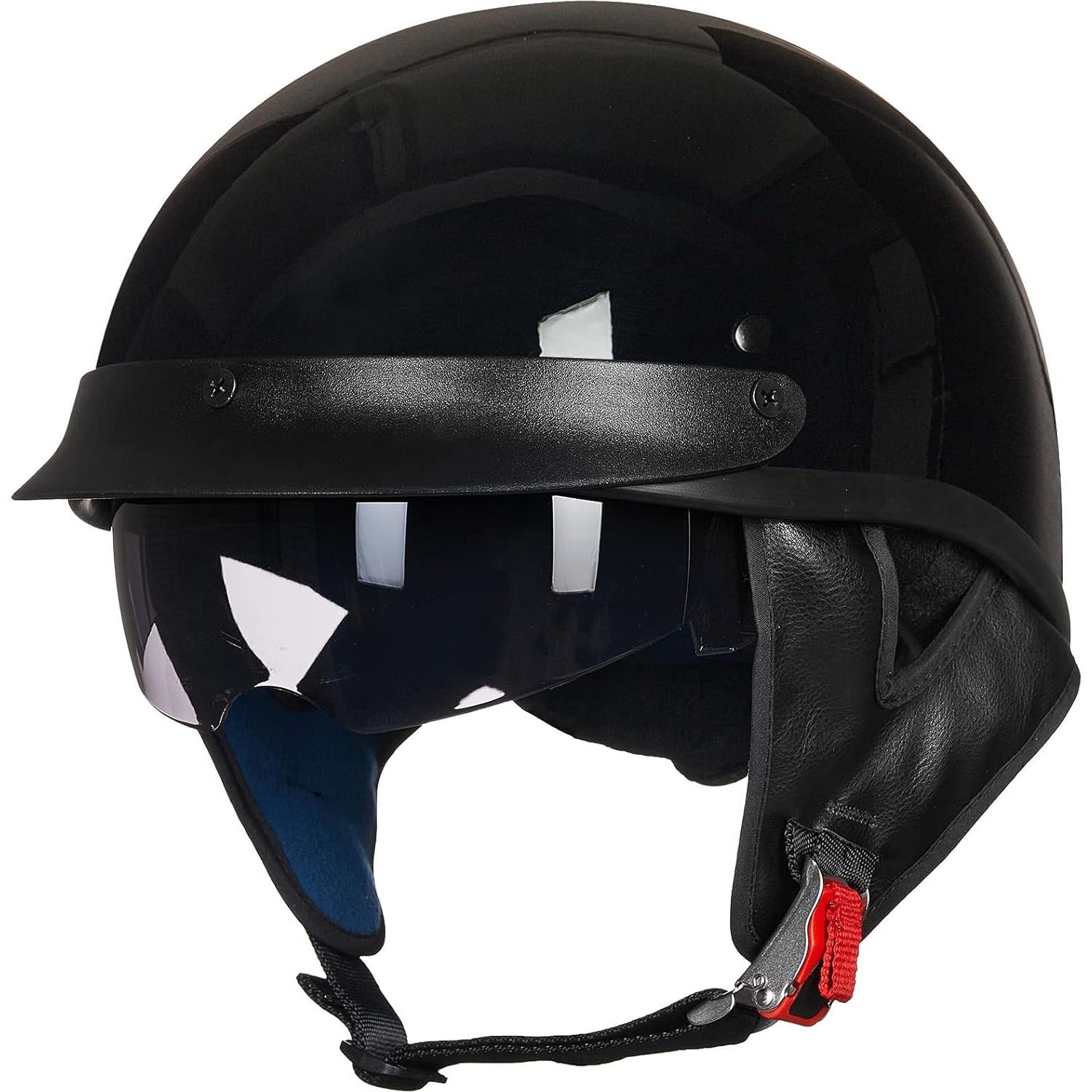 Casco ILM 205V Medio Motocicleta Negro Brillante DOT
