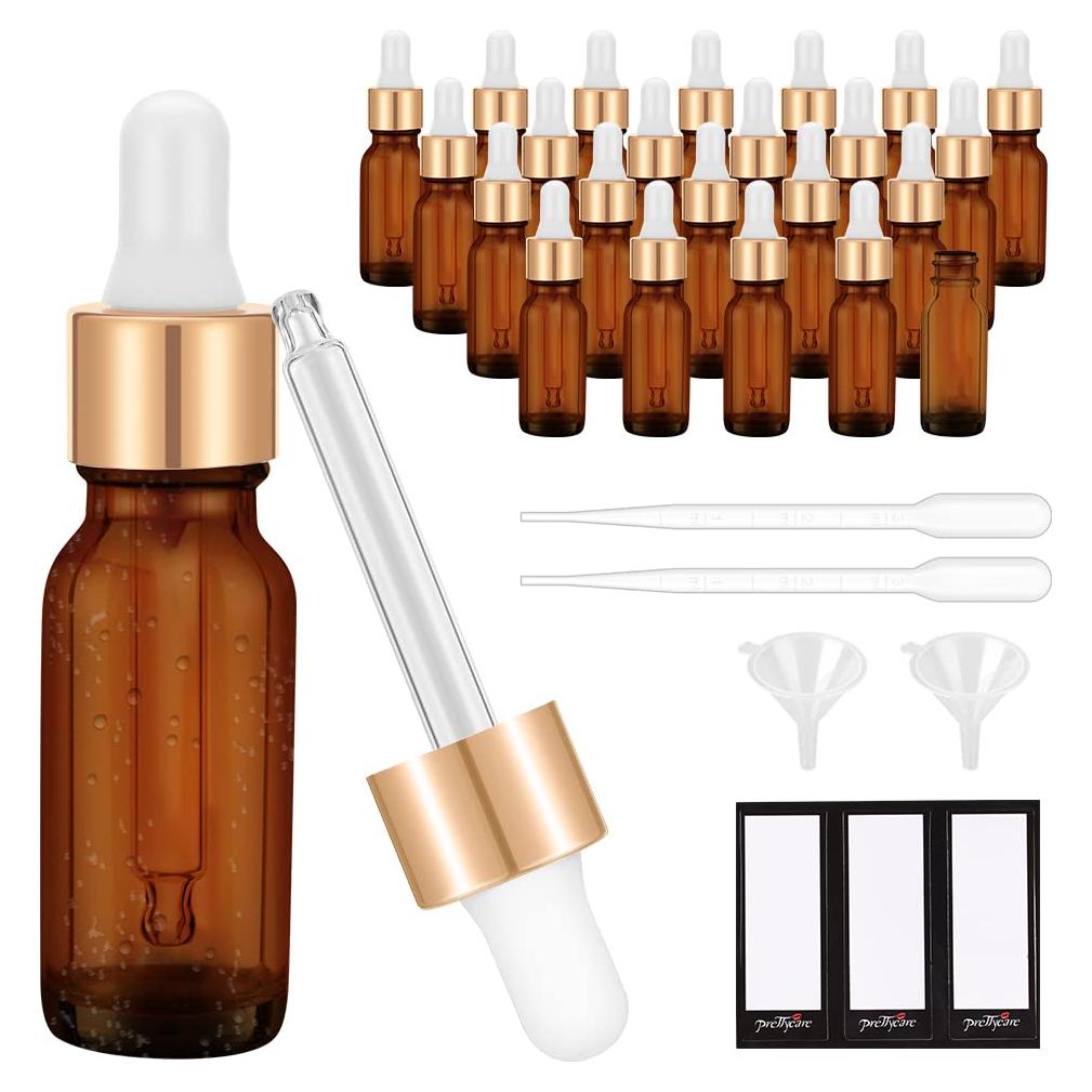 Botellas Cuentagotas de Vidrio Ámbar 15 ml PrettyCare - 24 Pcs