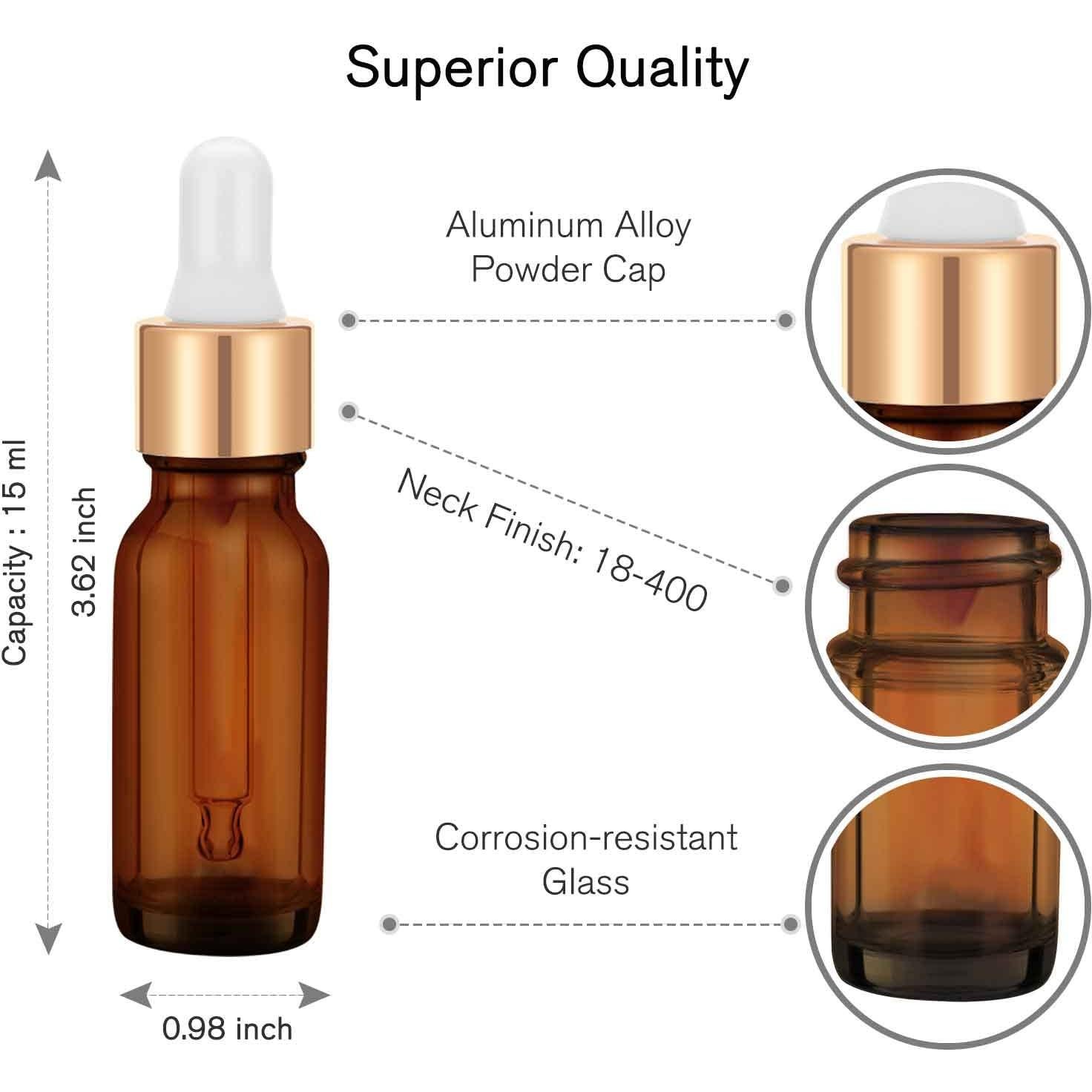 Botellas Cuentagotas de Vidrio Ámbar 15 ml PrettyCare - 24 Pcs