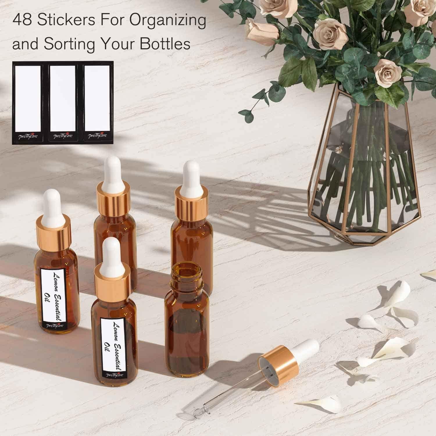 Botellas Cuentagotas de Vidrio Ámbar 15 ml PrettyCare - 24 Pcs