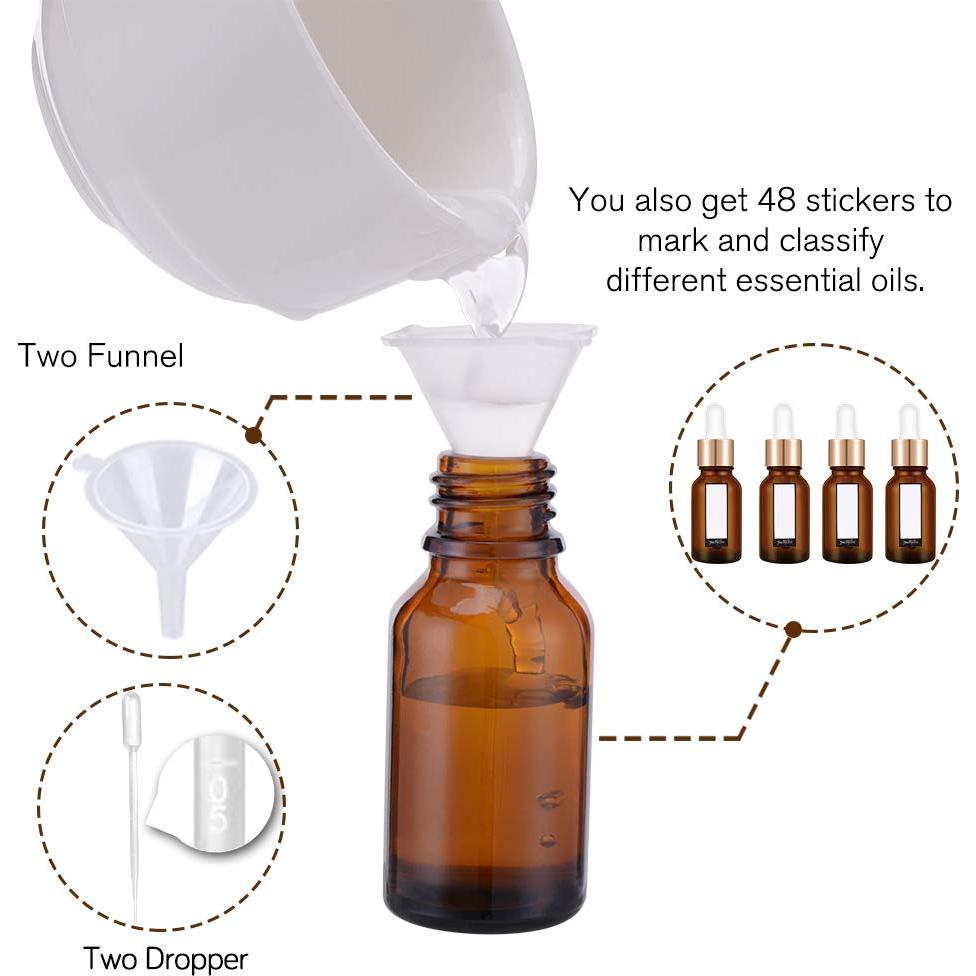 Botellas Cuentagotas de Vidrio Ámbar 15 ml PrettyCare - 24 Pcs