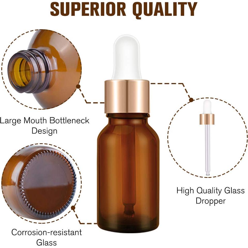 Botellas Cuentagotas de Vidrio Ámbar 15 ml PrettyCare - 24 Pcs