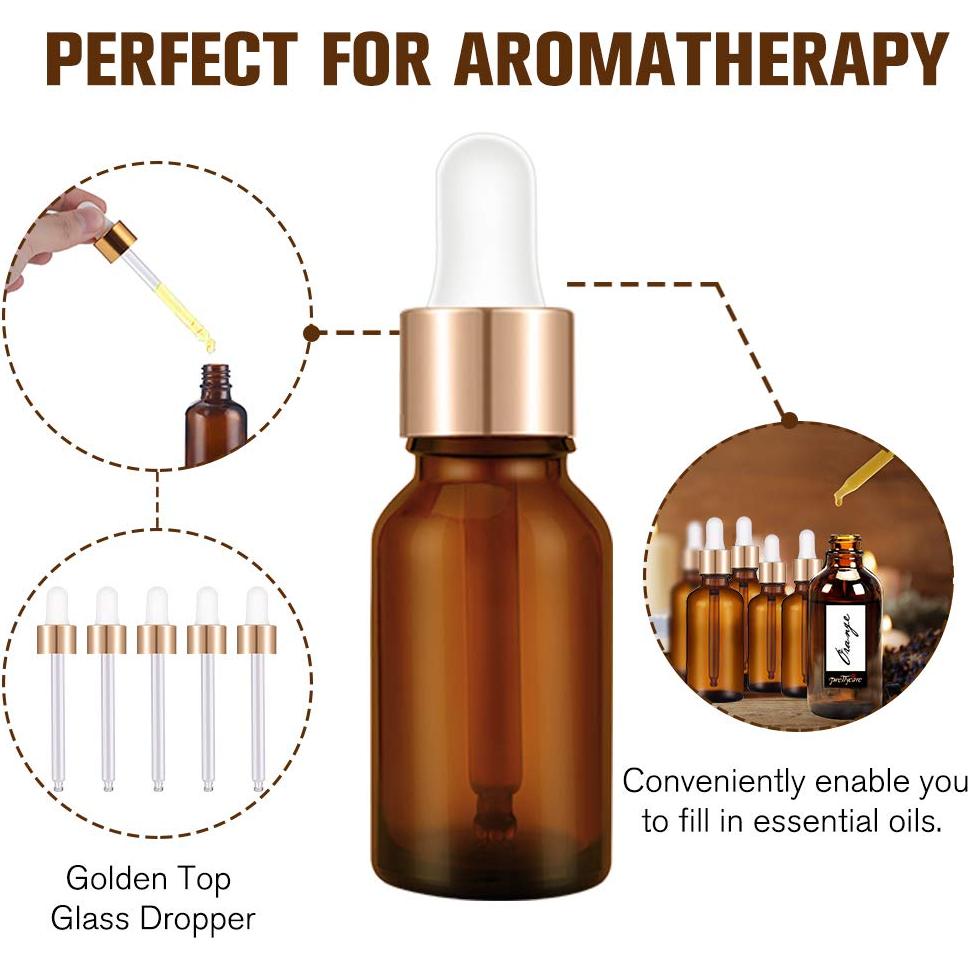 Botellas Cuentagotas de Vidrio Ámbar 15 ml PrettyCare - 24 Pcs