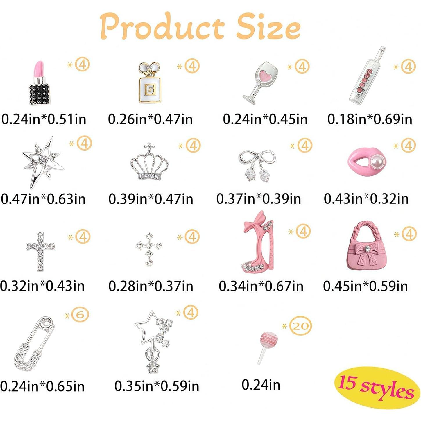 Set de 84 Encantos de Uñas Pizadix - Estrellas, Labios y Más