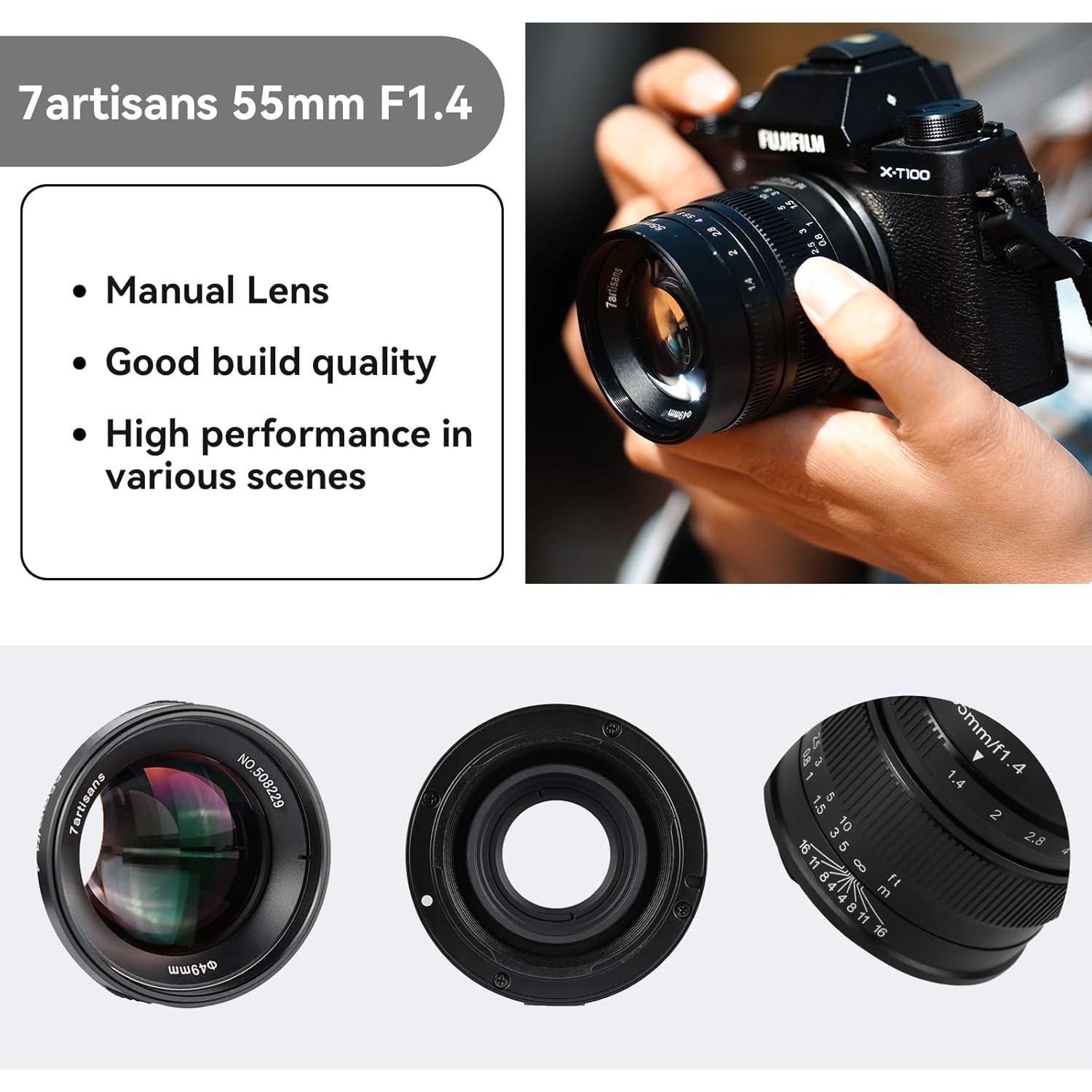 Lente Prime 7artisans 55mm F1.4 para Cámara Sin Espejo - Montura Canon EF-M