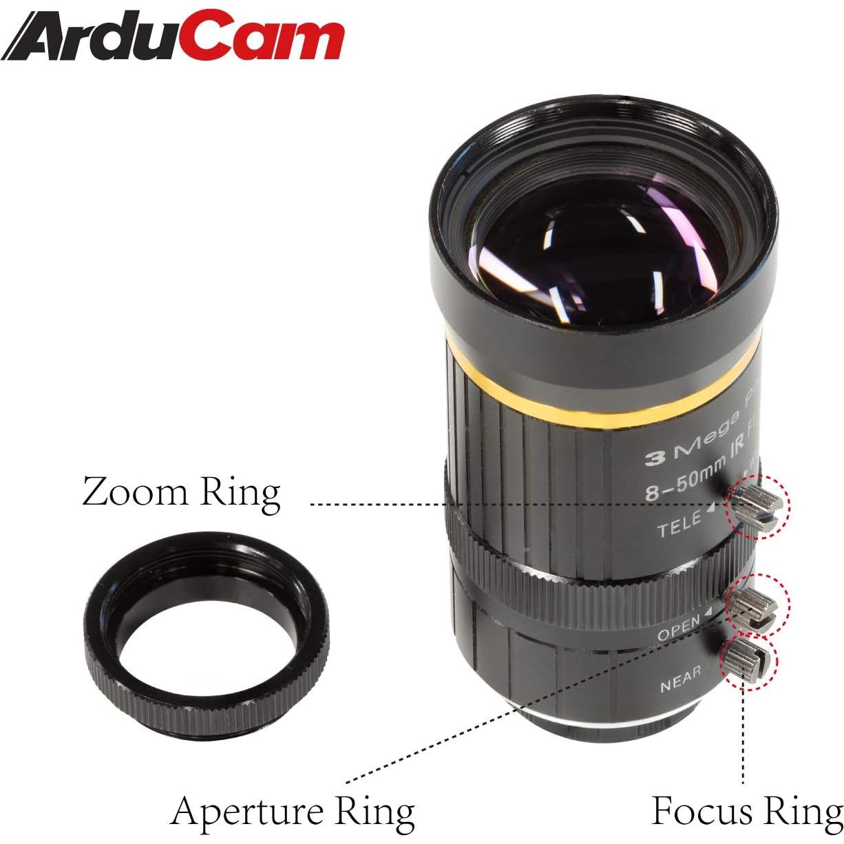 Lente Zoom Arducam 8-50mm C-Mount para Raspberry Pi HQ
