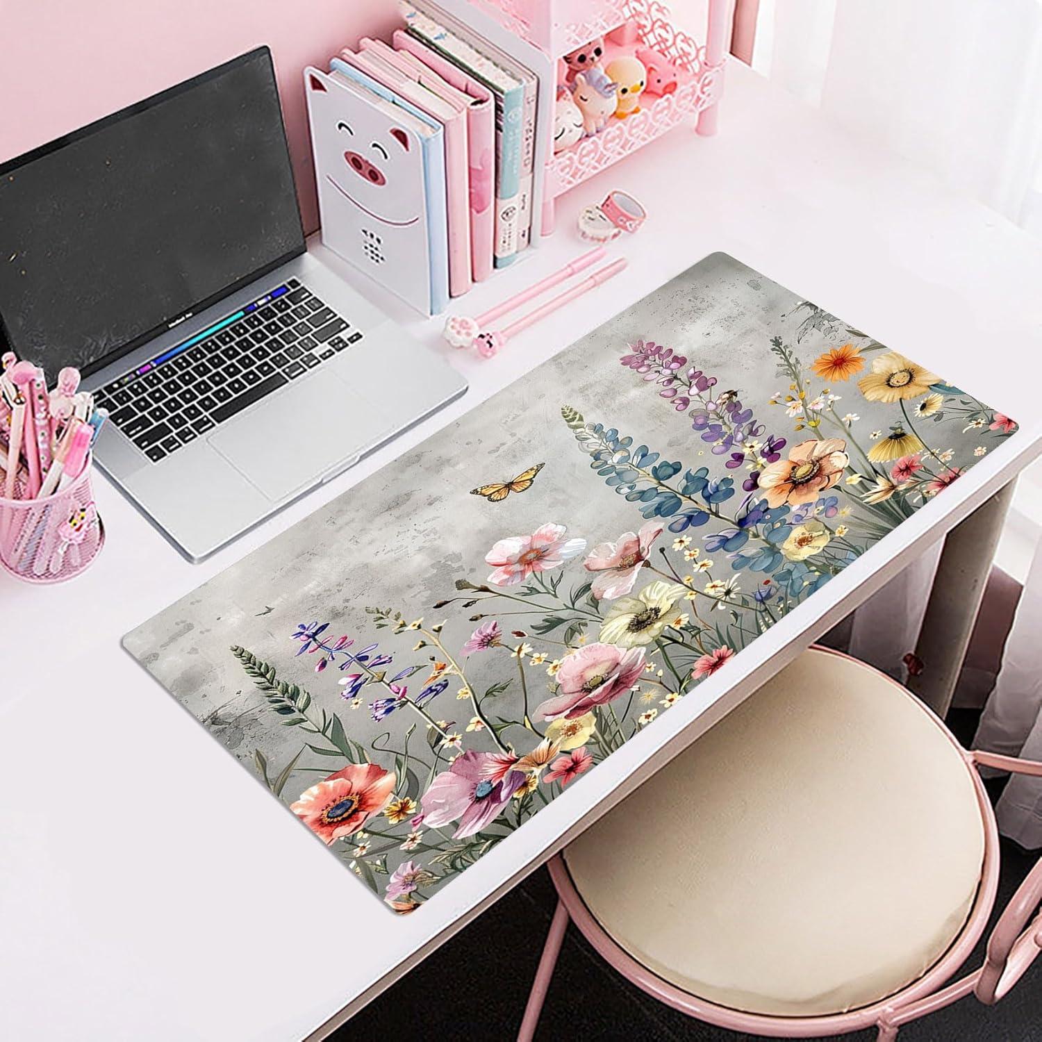 Alfombrilla de Escritorio XL LB Floral Rosa 80x40cm Antideslizante