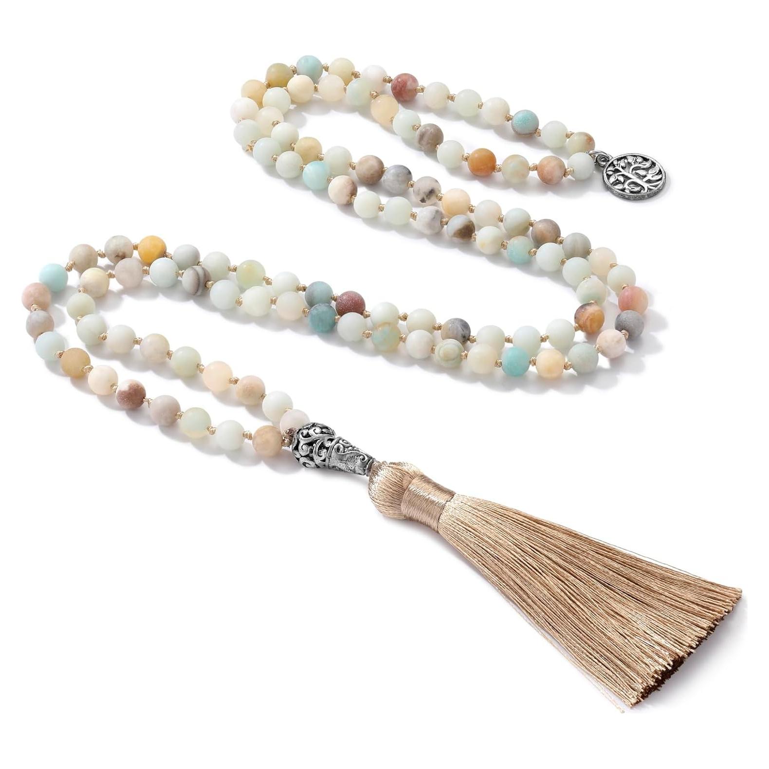 Collar de cuentas Mala INBLUE 108 Amazonita con borla