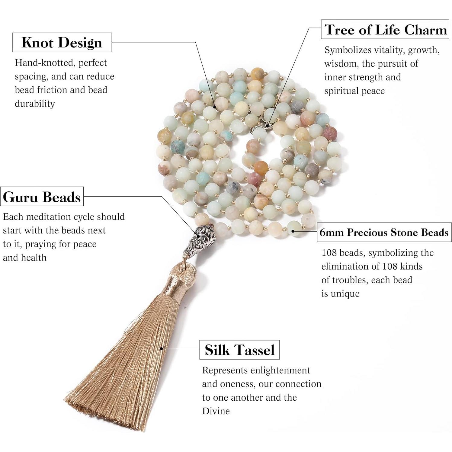 Collar de cuentas Mala INBLUE 108 Amazonita con borla