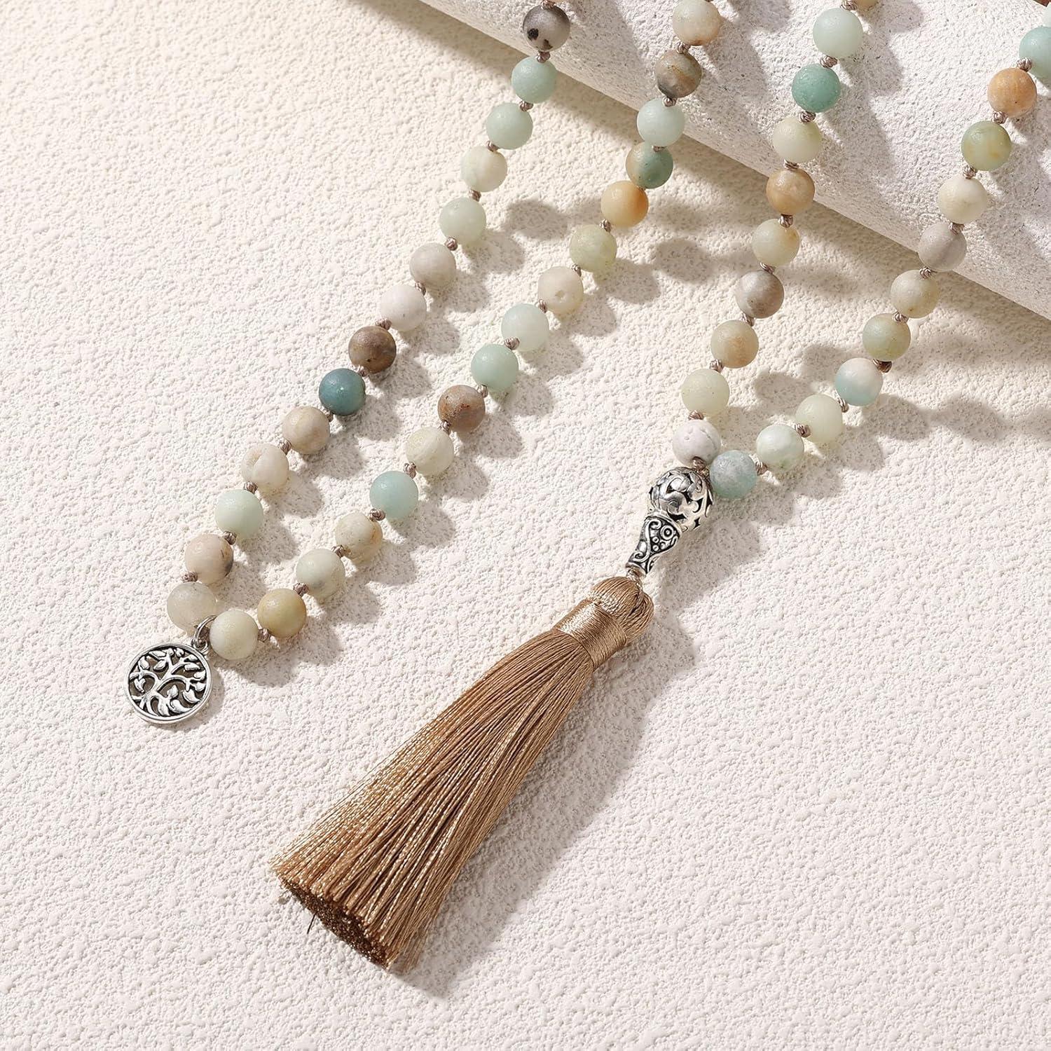 Collar de cuentas Mala INBLUE 108 Amazonita con borla
