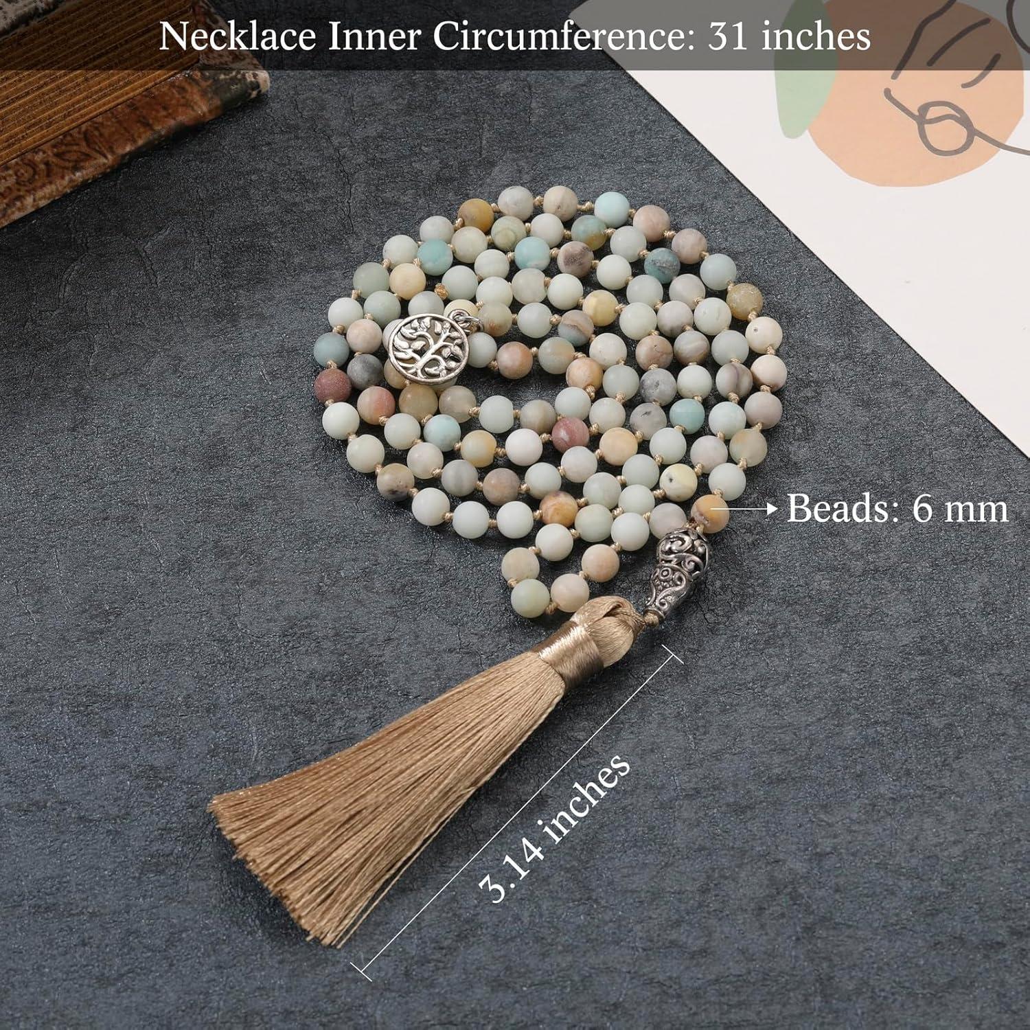 Collar de cuentas Mala INBLUE 108 Amazonita con borla