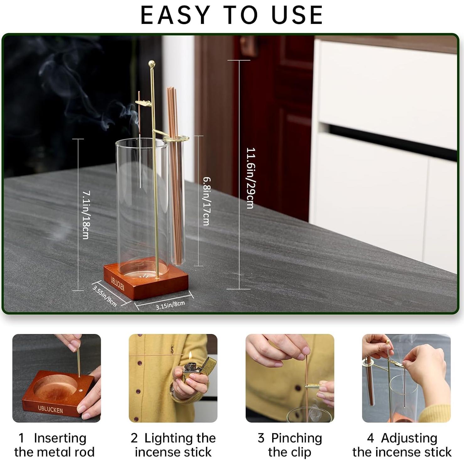 Soporte de Incienso UBLUCKEN con 20 Varitas y Cepillo - Vidrio