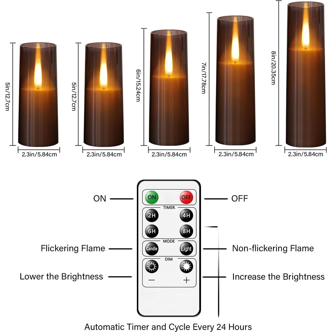 Set de 5 Velas LED Sin Llama JINYANIA con Control Remoto