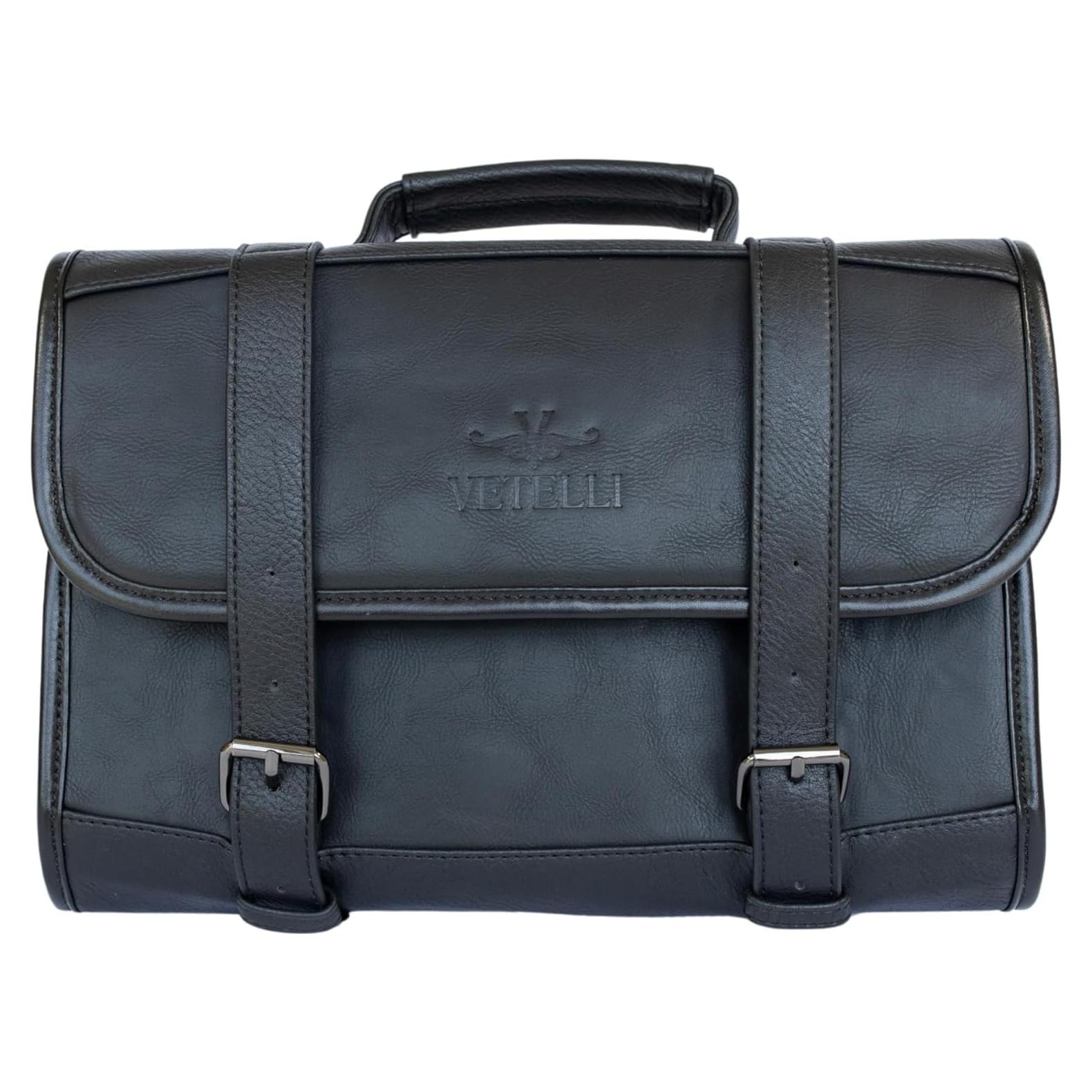 Bolsa de Aseo Vetelli para Hombres - Cuero PU Negro, Resistente al Agua