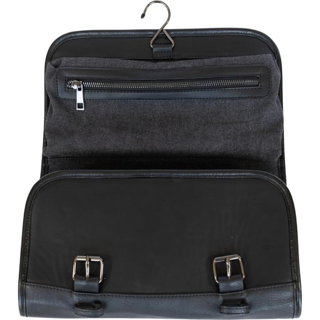 Bolsa de Aseo Vetelli para Hombres - Cuero PU Negro, Resistente al Agua