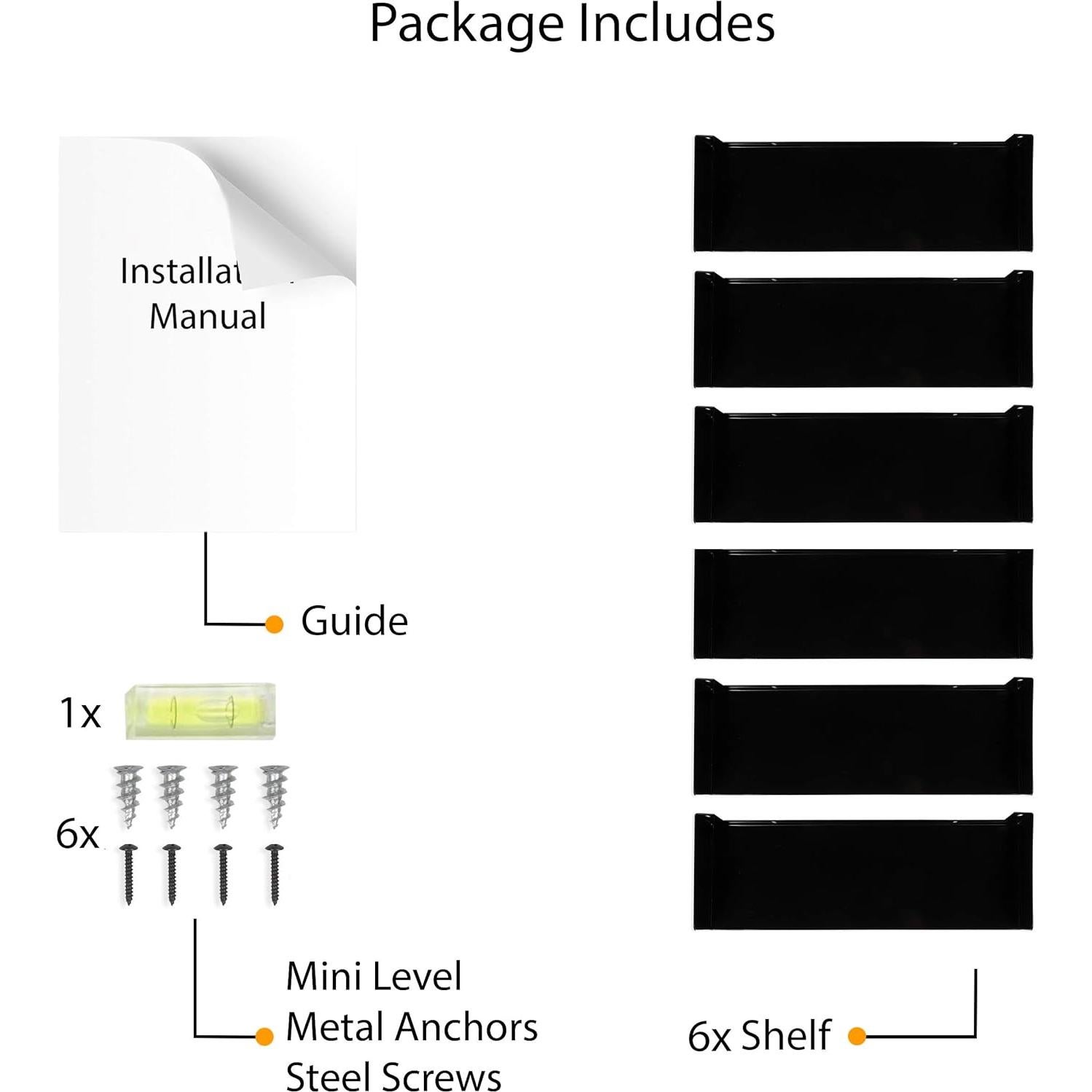 Estantes Flotantes en U Wallniture Bali Negros - Juego de 6