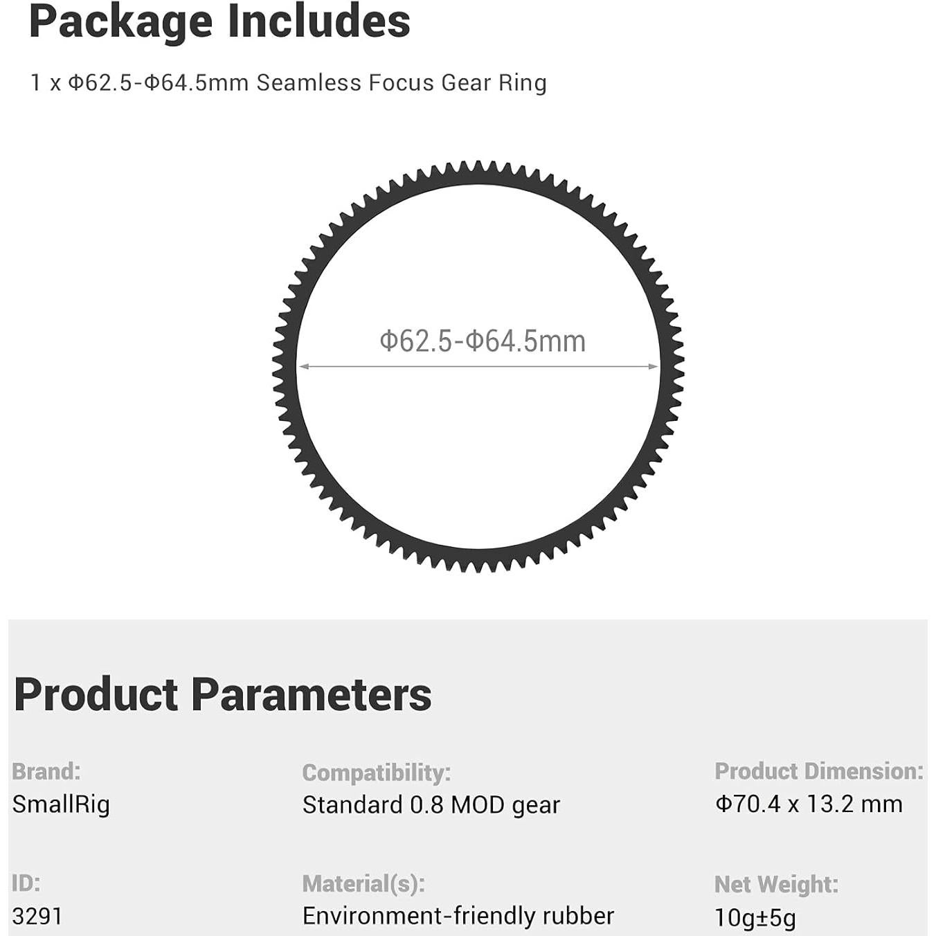 SmallRig Seamless Focus Gear Ring (62.5mm to 64.5mm) - 3291