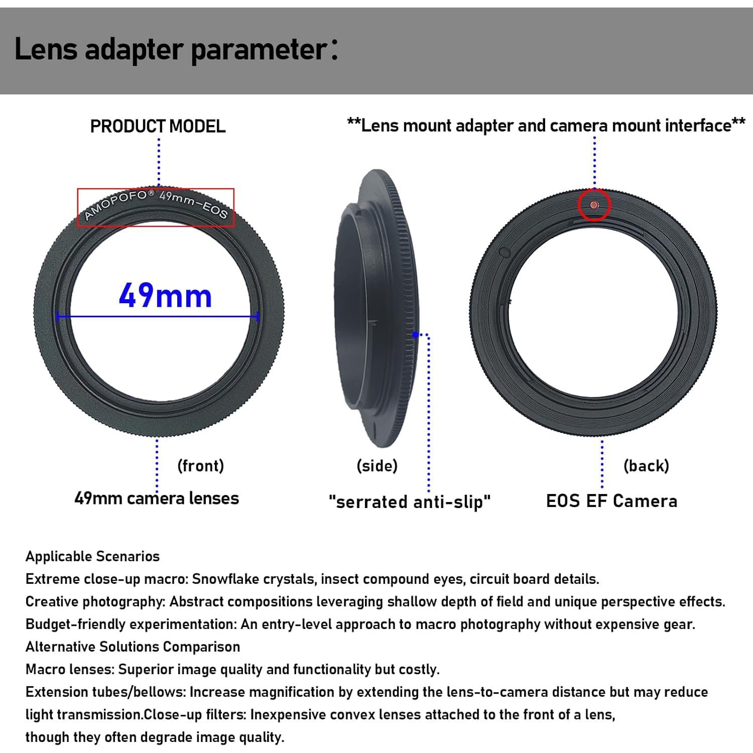 Anillo Inverso de Lente Macro 49mm SHEYOU para Canon DSLR