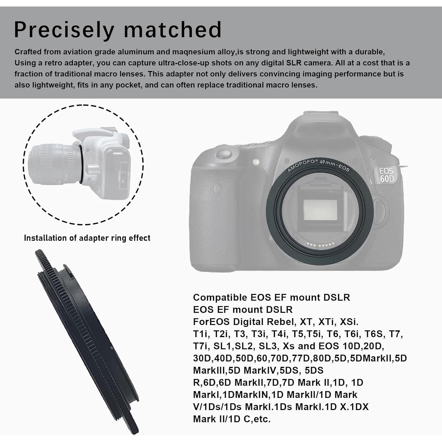 Anillo Inverso de Lente Macro 49mm SHEYOU para Canon DSLR