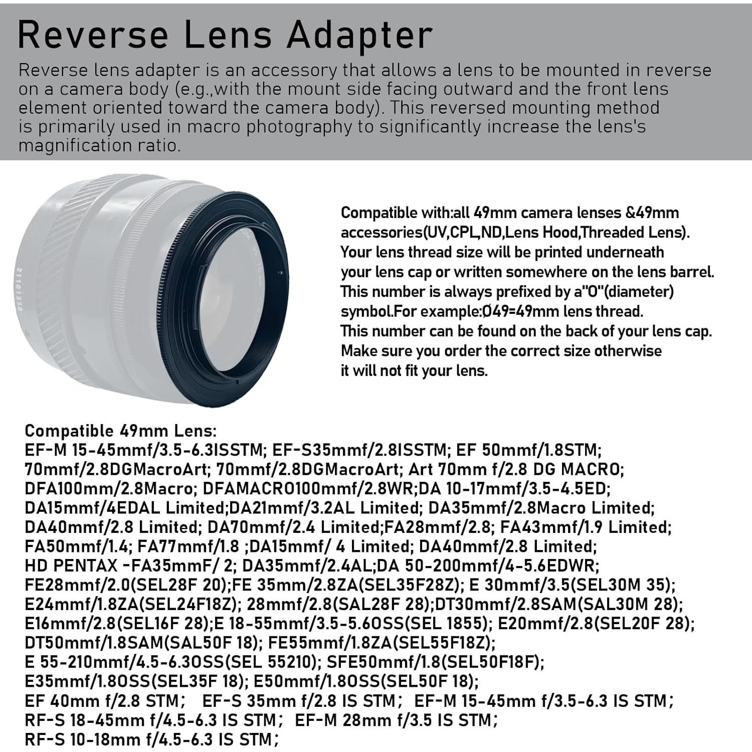 Anillo Inverso de Lente Macro 49mm SHEYOU para Canon DSLR