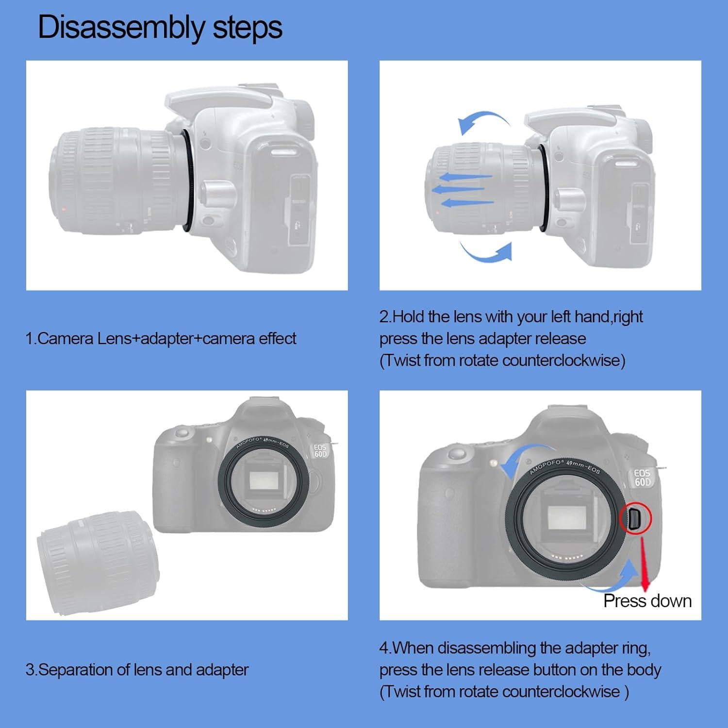 Anillo Inverso de Lente Macro 49mm SHEYOU para Canon DSLR